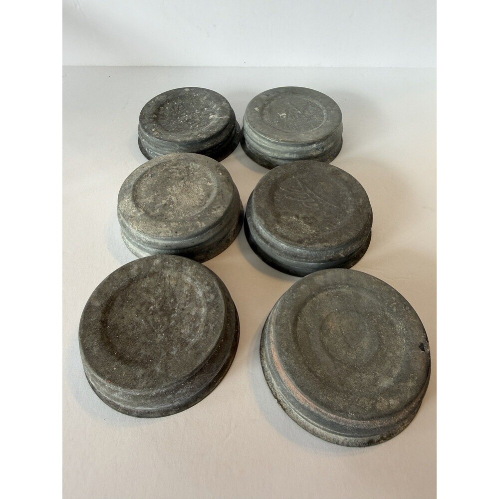 Lot 6 Vintage Zinc Mason Jar Lids Milk Glass Insert Ball Atlas Canning Farmhouse